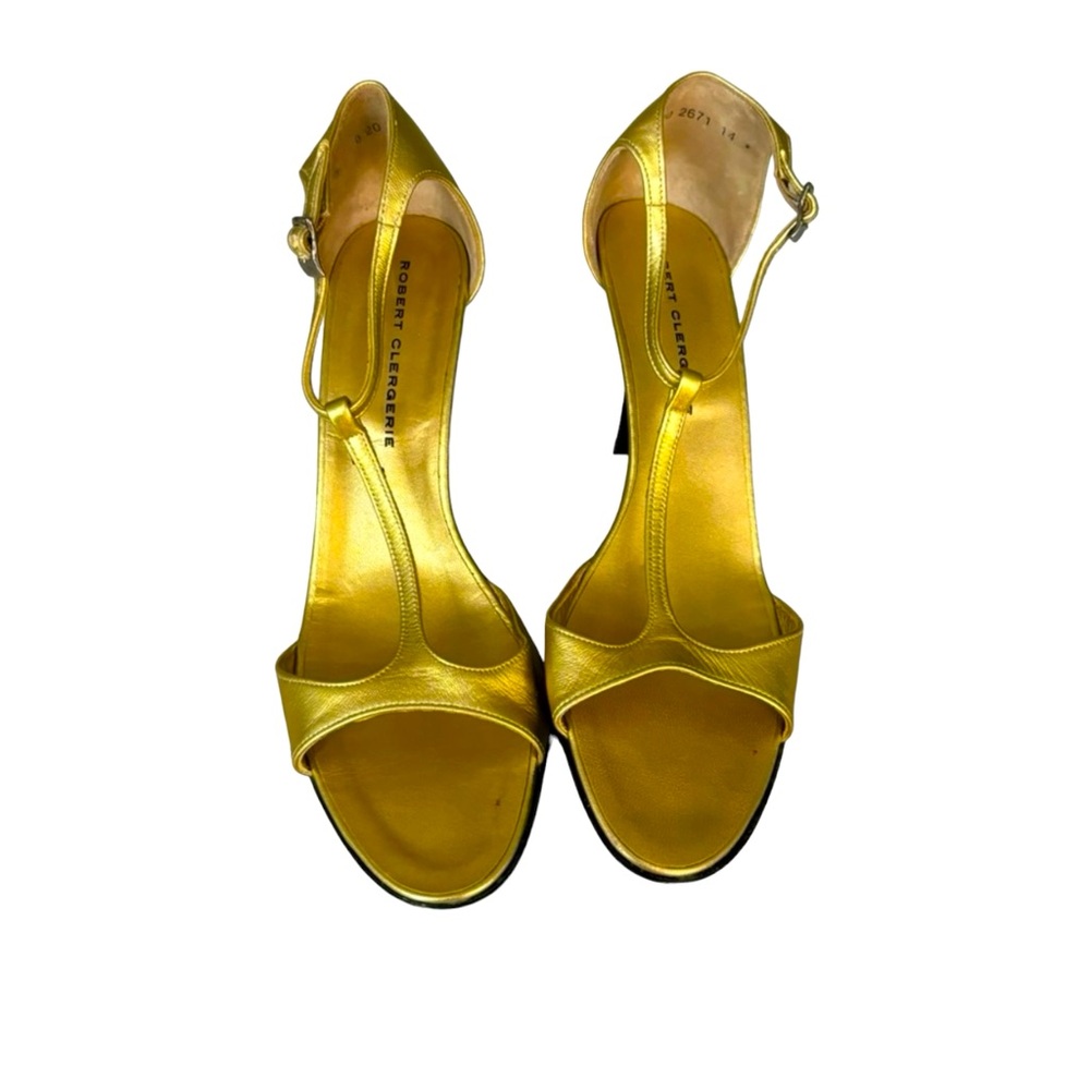 Robert Clergerie Shiny Gold Ankle Strap Heels